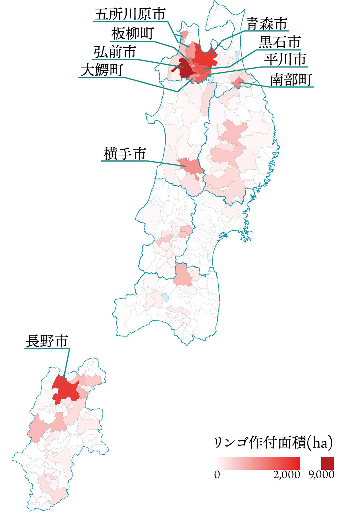 リンゴの市町村別作付面積の画像